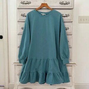 Vici Teal Blue Sweatshirt Cotton Pocketed Dress
